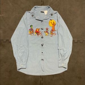 Vintage Winnie The Pooh Halloween Denim Button Shirt